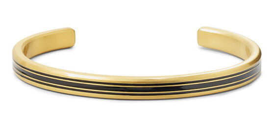 Bangle Brushed Gold Lines Solid Open Steel Bracelet RR-MB011-G