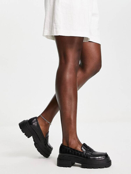 Topshop Laura chunky loafer in black croc