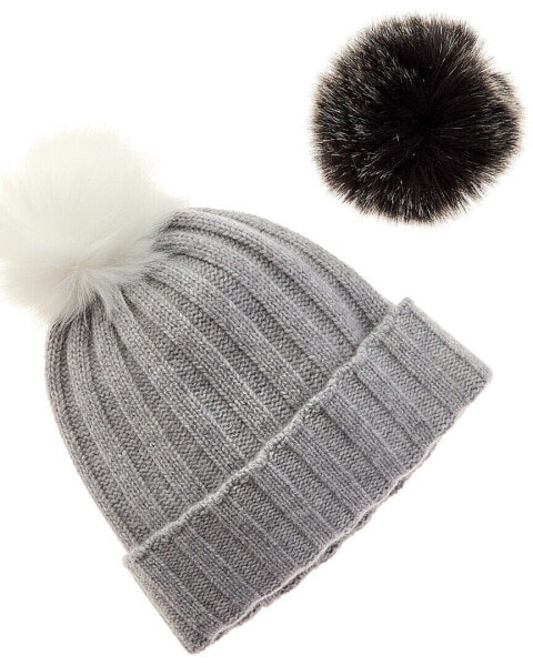 Hannah Rose Snap-Top Pom-Pom Cashmere Hat Women's Grey