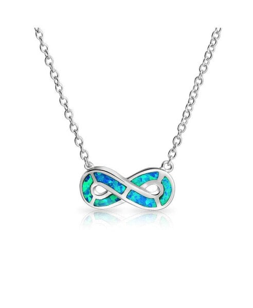 Forever Eternity Figure Eight Symbol Love Knot Blue Created Opal Infinity Pendant Necklace Sterling Silver