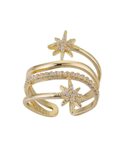 14K Gold Flash Plated Cubic Zirconia Star Adjustable Ring