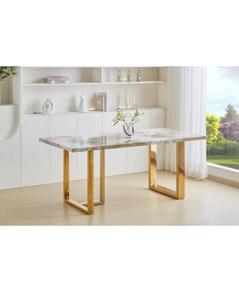 Luxurious Faux Marble Dining Table, 70.9"L x 35.4"W, for 6-8