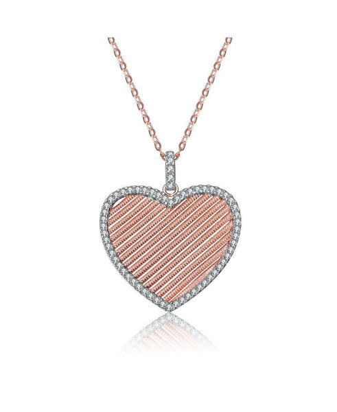 Sterling Silver 18K Rose Gold Plated Heart Pendant Necklace