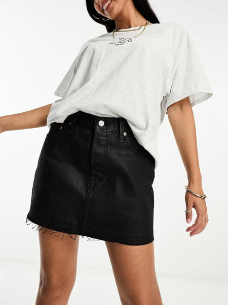 Levi's Icon denim skirt in leather coated black