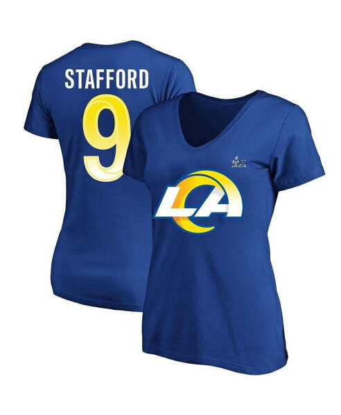 Women's Matthew Stafford Royal Los Angeles Rams Super Bowl LVI Plus Size Name and Number V-Neck T-shirt