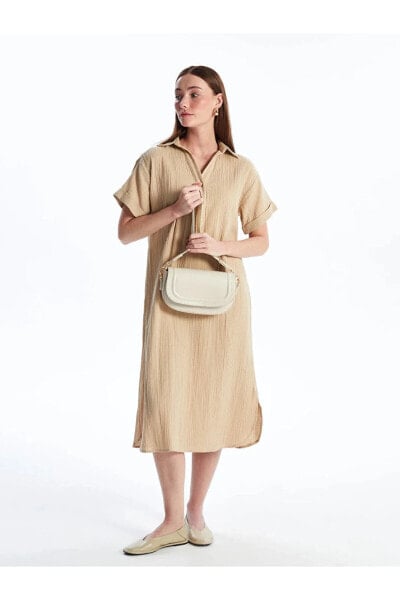 Платье LCWAIKIKI Classic с гомбами, однотонное, с короткими рукавами