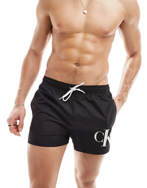 Calvin Klein monogram short drawstring swim short in black