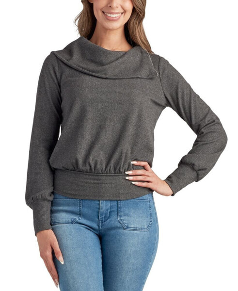 Juniors' Sueded Mini-Rib Long-Sleeve Sweater