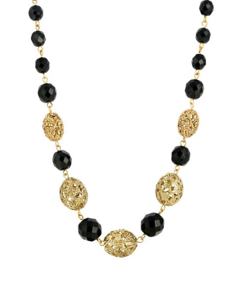 Filigree Bead and Black Beaded Necklace