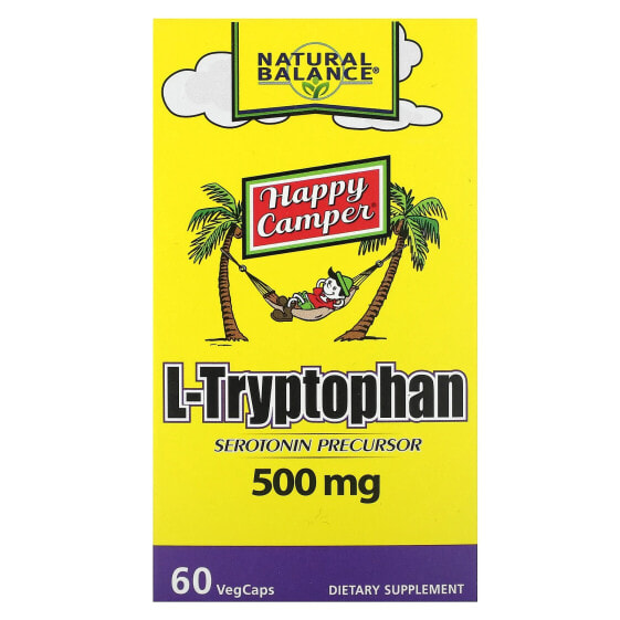 Витамины Natural Balance для здорового сна Happy Camper, L-Tryptophan, 500 мг, 60 растительных капсул
