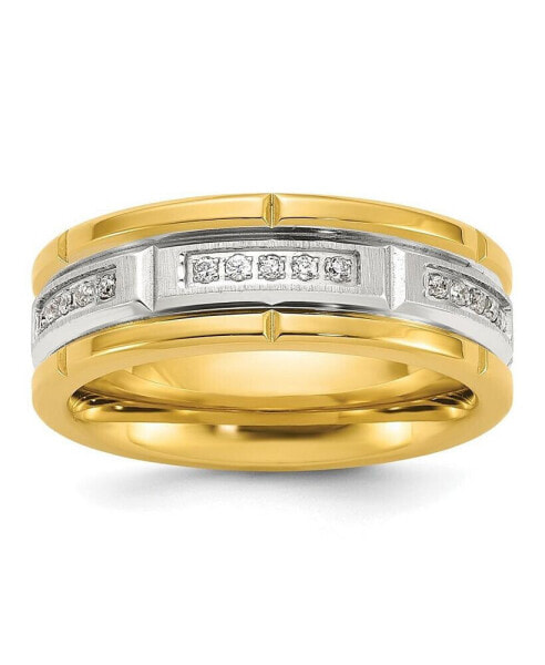 Stainless Steel Brushed Yellow IP-plated CZ Band Ring