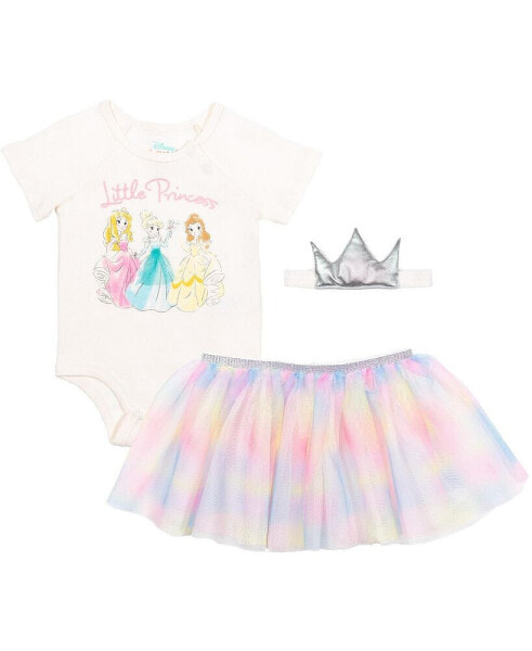 Baby Girls Princess Cinderella Aurora Belle Baby Bodysuit Tutu and Headband 3 Piece Outfit Set
