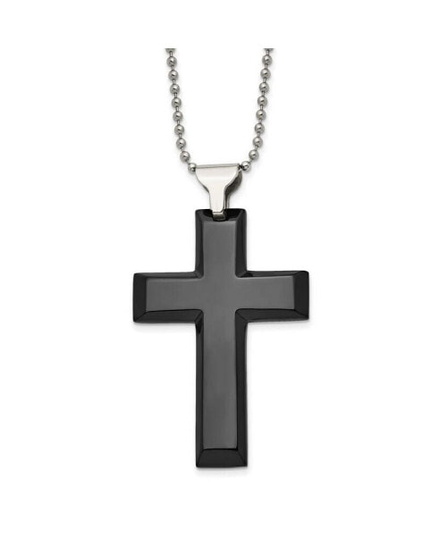 Chisel black IP-plated Large Cross Pendant Ball Chain Necklace