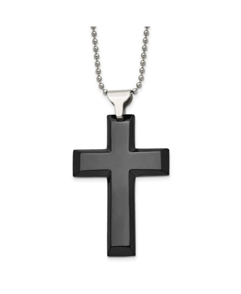 Black IP-plated Large Cross Pendant Ball Chain Necklace