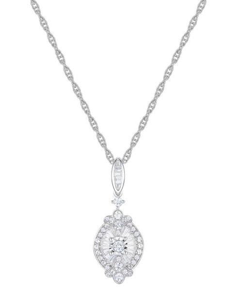 Macy's diamond Round & Baguette Halo Cluster 18" Pendant Necklace (1/2 ct. t.w.) in Sterling Silver