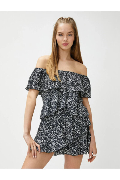 Комбинезон Koton Floral Mini Ruffle Open Shoulder