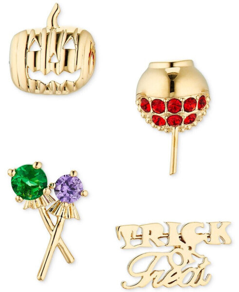 18k Gold-Plated 4-Pc. Set Mixed Stone Trick or Treat Single Stud Earrings