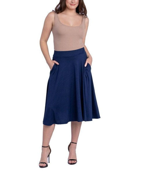 Women's Elastic Waistband Pocket Midi Skirt