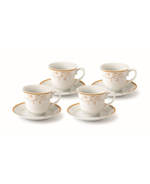 Floral 8 Piece 8oz Tea or Coffee Cup and Saucer Set, Service for 4
