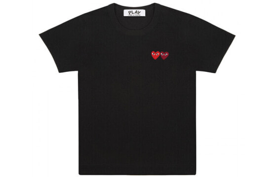 CDG Play Double Heart T-Shirt Black 刺绣双心圆领短袖T恤 女款 黑色 / Футболка CDG Play Double Heart T-Shirt Black T AZ-T225-051-1