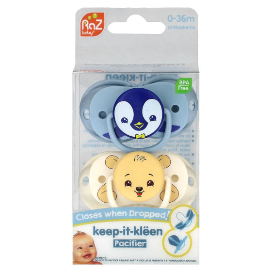 Keep-It-Kleen, Pacifier, 0-36 Months, Penguin & Bear, 2 Pacifiers