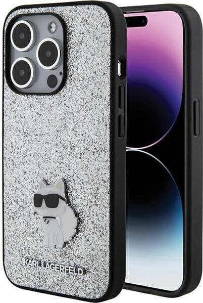 Karl Lagerfeld Karl Lagerfeld KLHCP15LGCNPSG iPhone 15 Pro 6.1" srebrny/silver hardcase Fixed Glitter Choupette Logo Metal Pin