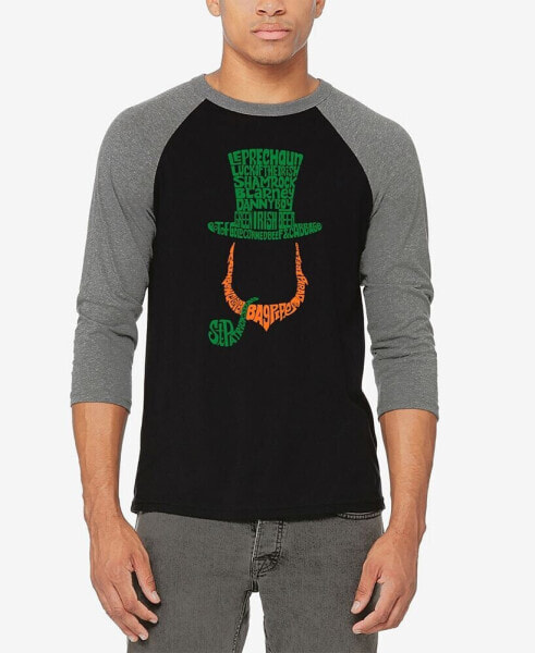 Men's Raglan Baseball Leprechaun Word Art Graphic T-shirt