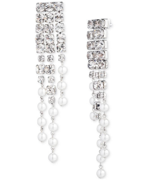 Silver-Tone Crystal & Imitation Pearl Fringe Chandelier Earrings