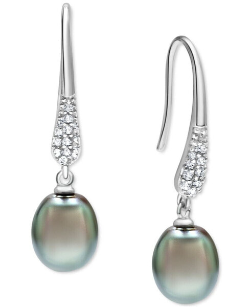 Tahitian Pearl (10mm) & Zircon (1/2 ct. t.w.) Drop Earrings in Sterling Silver