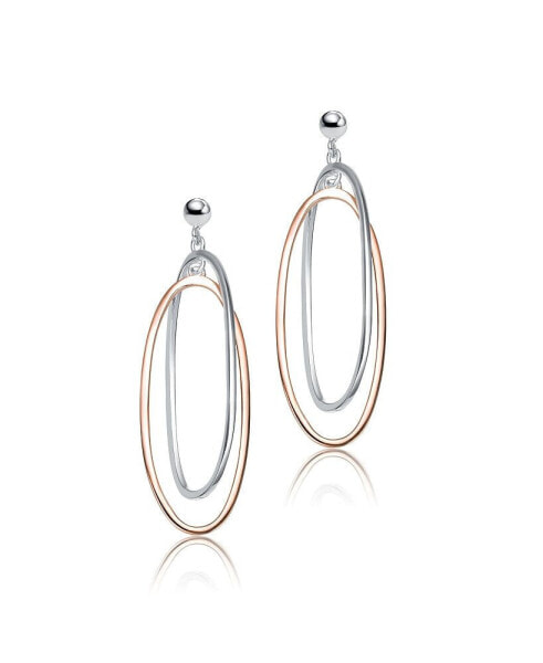 18K Rose Gold And White Gold Plated Elegant Sterling Silver Two-Tone Oval Earring