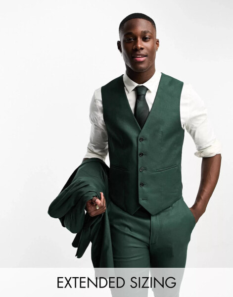 ASOS DESIGN super skinny linen mix waistcoat in forest green