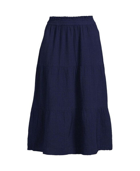 Women's High Rise Tiered Gauze Midi Skirt