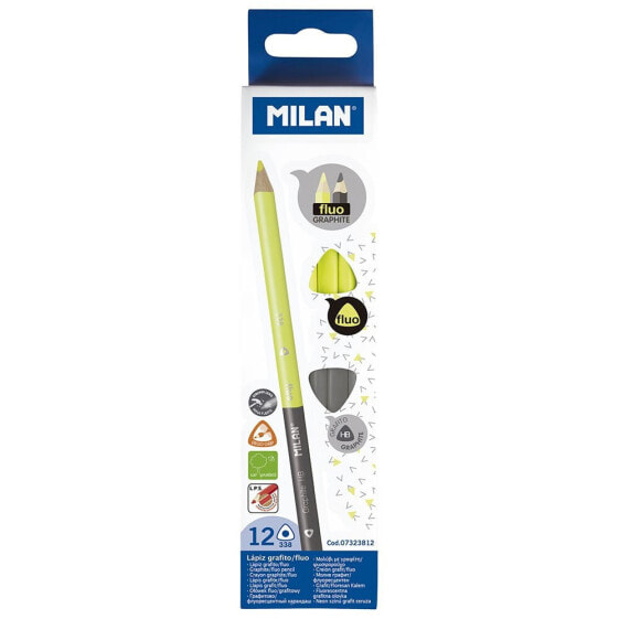 MILAN Box 12 Bicolour Fluo Graphite Triangular Pencils