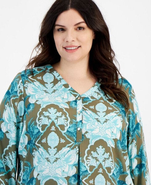 Plus Size Ornate Horizons Utility Top, Created for Macy's