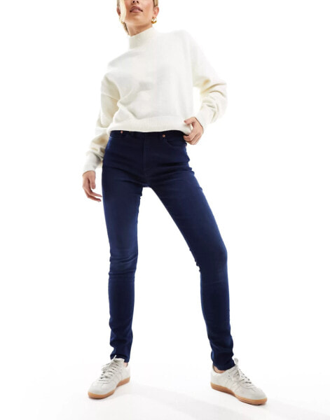 French Connection – Eng geschnittene, elastische Jeggings mit hoher Taille in Indigoblau