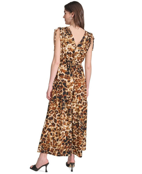 Women's Printed Tie-Shoulder Maxi Dress