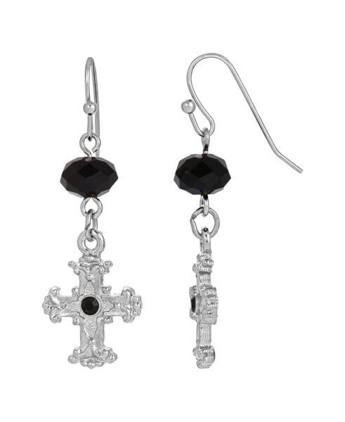 Серьги Symbols of Faith Black Crystal Cross