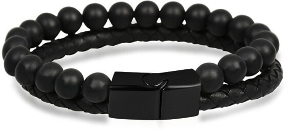 Black men´s bracelet leather and beads Leather