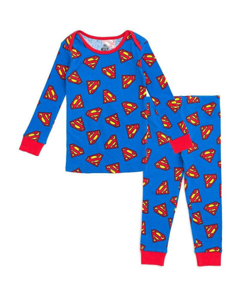 Toddler Boys Justice League Batman Superman Pajama Shirt and Pants Sleep Set to