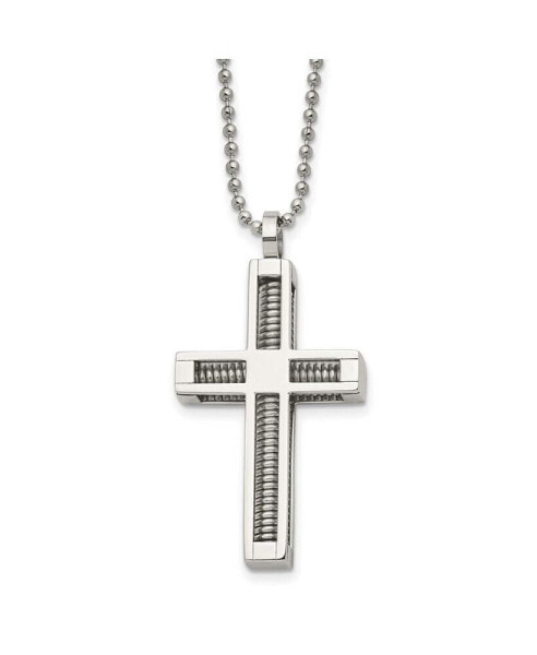 Chisel stainless Steel Polished Cross Pendant on a Ball Chain Necklace