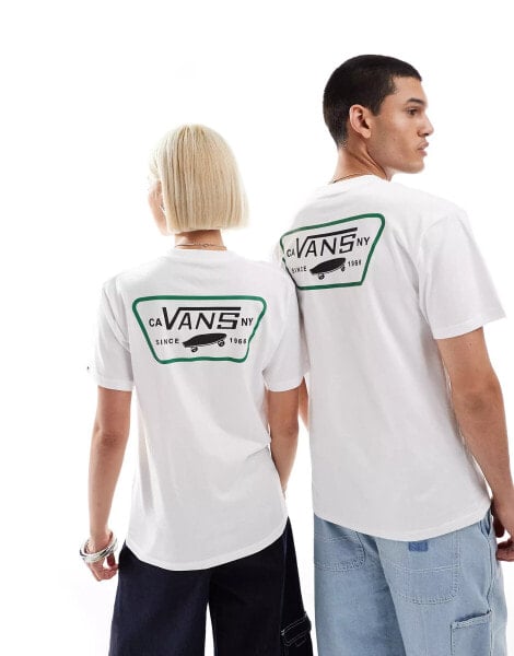 Vans full range short sleeve back print t-shirt in white and dark green