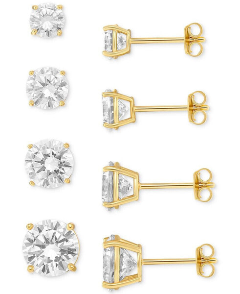 4-Pc. Set Cubic Zirconia Graduated Solitaire Stud Earrings in 18k Gold-Plated Sterling Silver, Created for Macy's
