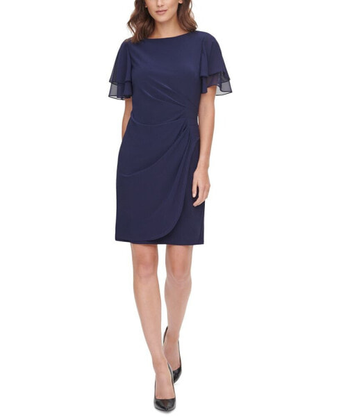 Petite Chiffon-Sleeve Sheath Dress