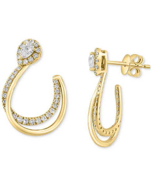 EFFY® Diamond Pear & Round Double Hoop Earrings (3/4 ct. t.w.) in 14k Gold