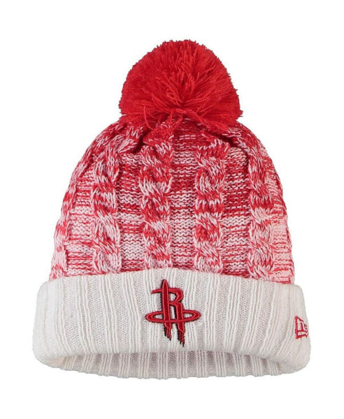 Big Girls Red Houston Rockets Fade Cuffed Knit Hat with Pom