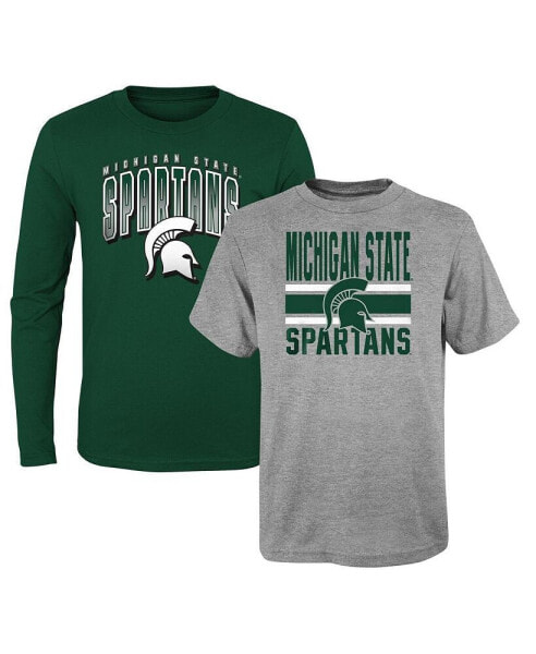 Big Boys Gray, Green Michigan State Spartans Fan Wave T-shirt Combo Pack