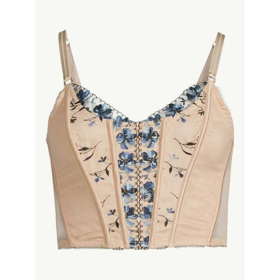 Sofia Intimates by Vergara Bustier Top Women M Toasted Almond Floral Embroidered