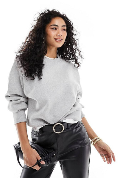 & Other Stories sweatshirt with bold shoulder and pleated cuffs  in grey melange