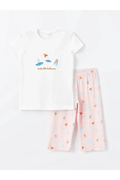 LCW Kids Bisiklet Yaka Baskılı Kısa Kollu Kız Çocuk Pijama Takımı İlk siz değerlendirin