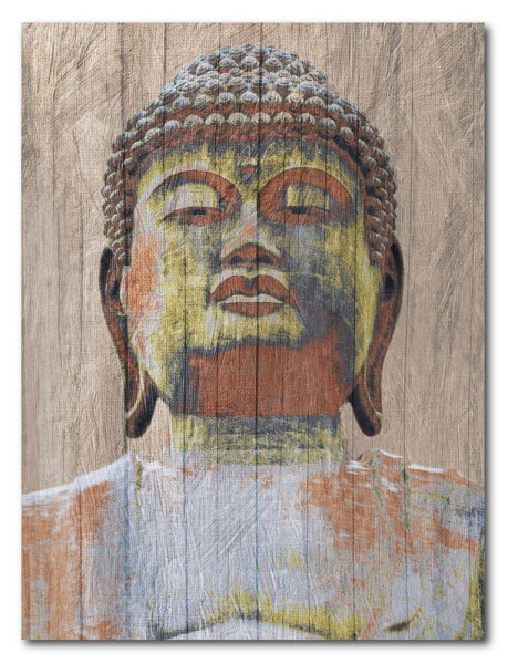 Wooden Painted Buddha Gallery-Wrapped Canvas Wall Art - 16" x 20"